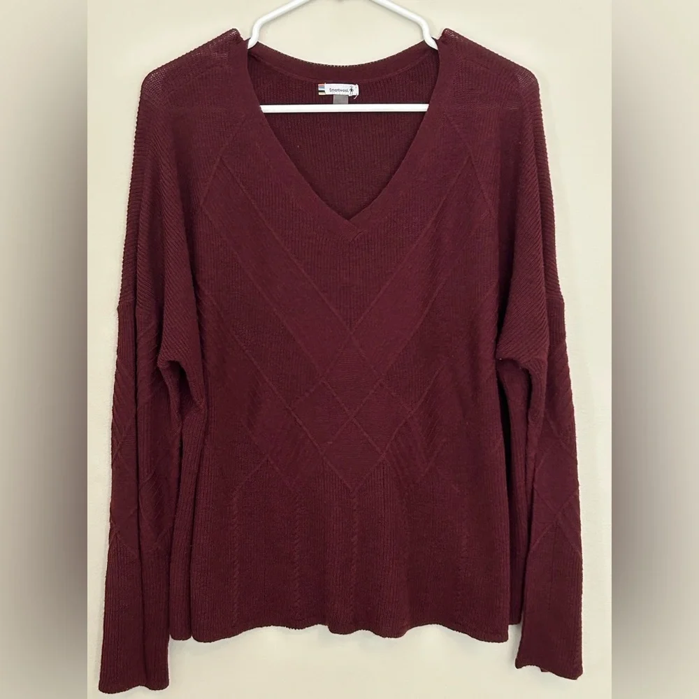 Women's V-Neck Burgundy Sweater - Picture 2 of 9